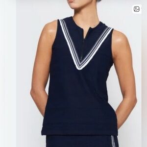 L’Etoile Navy Sleeveless Top. Golf, tennis. Front zip. $190 retail. Sheer